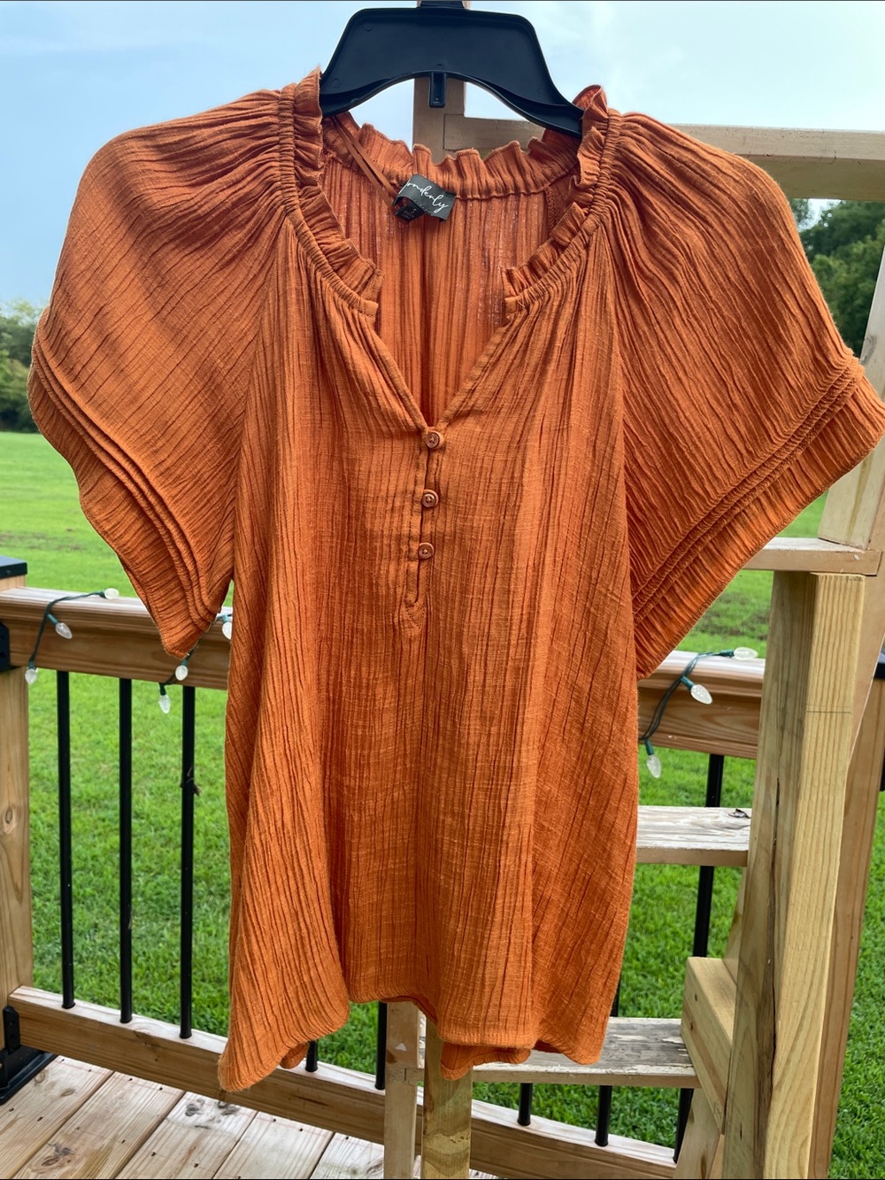 Wonderly Rust Orange Textured Peasant Blouse